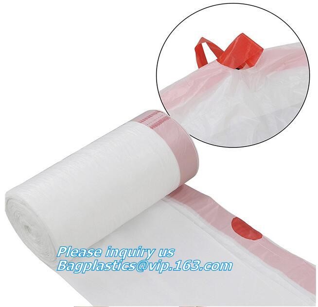Customized biodegradable compostable Drawstring garbage bag, compostable garbage bags on roll with drawstring, draw tape