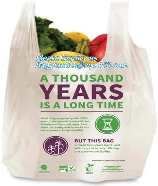 CUSTOMIZED COMPOSTABLE VEST CARRIER BAG, Foldable compostable plastic vest carrier bag, T-shirt Shopping Bags Plastic Ve