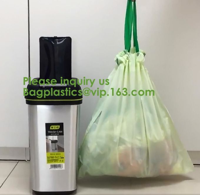 Eco-friendly Roll Compostable Plastic Bag Drawstring Biodegradable Garbage Bags,cornstarch custom compostable biodegrada
