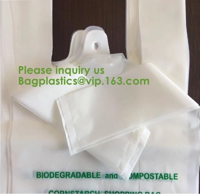 100% Compostable Shopper, Biodegradable handle handy Carrier Eco Bio starch plant Biodegradable T-Shirt Bags With Logo
