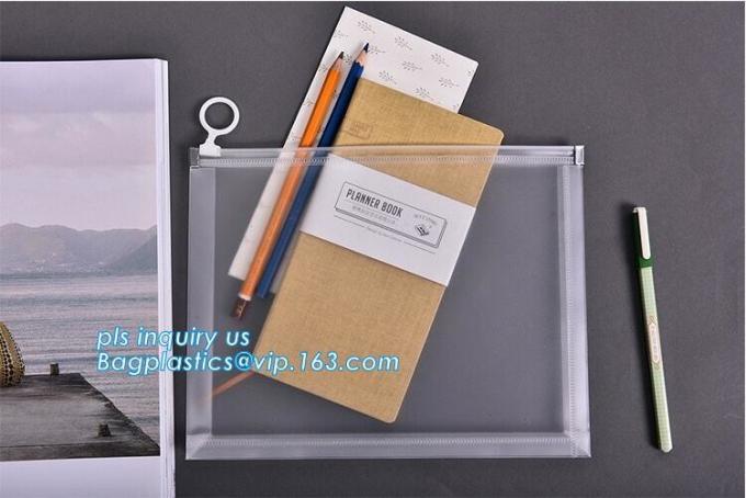 custom transparent pvc slide zipper file bags, cosmetic makeup pen pencil stationery case, PVC plastic slider zipper bag