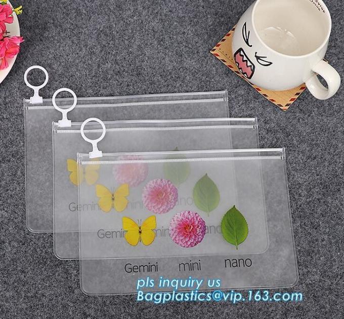 cosmetic bag promotional printed plastic bag, Clear frosted matte plastic PVC apparel bag with zipper top, zipper top cl