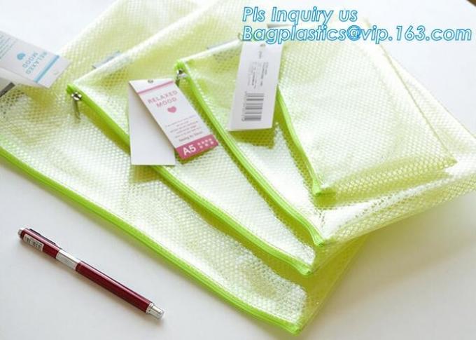 Cheap customized Fashion Transparent Envelope PP File Bag Mesh Zipper Bag A4 document pocket, student filing mesh pvc zi