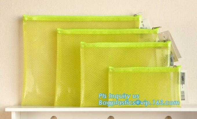 PVC interlayer zipper document mesh bag, Mesh Zipper Bag For Office & School File Document A4, Zipper mesh document bag