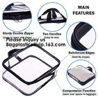 Clear Zipper Bag With Compression Packing Closure,Toiletry Bag With Pink Trim And Zipper Closing PVC zipper pouch bageas