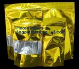 3 Side Seal Metallized Foil Inside Stand Up Zipper Plastic Bags/ Glossy Gold Printing Flat Foil Pouch Bagease Bagplastic