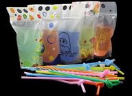 Stand Up Reclosable Zipper Clear Drink Pouches Bags with Plastic Straw, 8mil Hand-held Drinking Bags 15&quot; Bottom Gusset