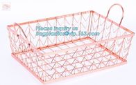 Metal Wire storage basket,rose gold metal wire storage basket for kitchen bathroom office, metal chicken wire storage ba