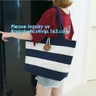 factory lowest price for wide stripe cotton canvas oxford canvas tote bag with inside small stripe lining and ziper lock
