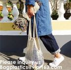 Organic Pure Cotton String Net Tote Shopping Bag with Long Handle Durable Washable Logo Customize Shopping Handbag Large