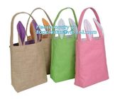 burlap easter tote, bunny ear kid Jute Shopping Bag With Leather Handles,cambric bag,Custom logo jute tote shopping bag