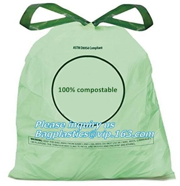drawstring 100% eco friendly direct manufacturing factory compostable garbage bags on roll, Sealing & Handle and Customi