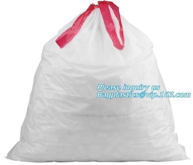 Customized biodegradable compostable Drawstring garbage bag, compostable garbage bags on roll with drawstring, draw tape