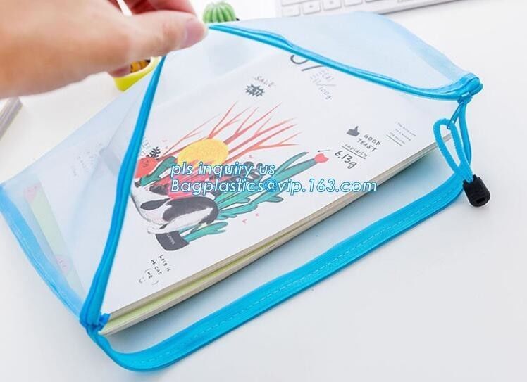 PVC zipper stationery mesh bag, office supplies custom zipper polyester mesh bag for document