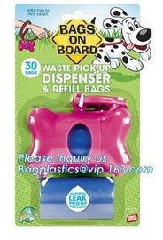 Dog poop bag with dispenser and leash clip for doggy waste on roll, biodegradable PE dog poop pet waste bag