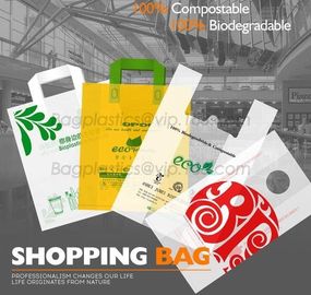 100% Biodegradable Compostable Grocery Shopping bag T-Shirt Bag for Take Out, shopping bag compostable bag made from cor