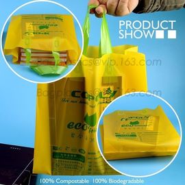 100% Biodegradable Compostable Grocery Shopping bag T-Shirt Bag for Take Out, shopping bag compostable bag made from cor