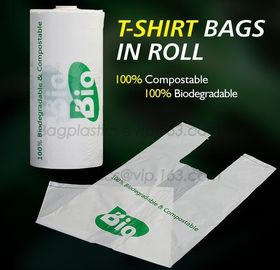 Cornstarch 100% biodegradable compostable shopping bag on roll, compostable 100% biodegradable shopping bags with EN1343