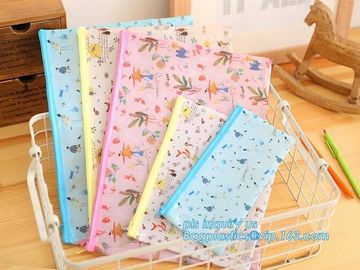 Stationery A4 Paper Waterproof Office Zipper File Bag, Office Stationery Bright Colors OEM File Bag Pocket Clear PVC Bag