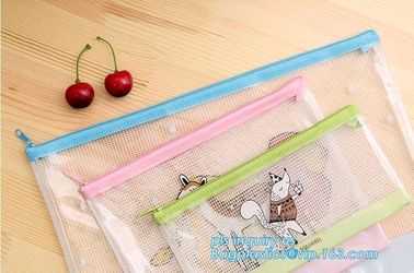 Nylon Mesh Multicolor Stripes Document Bag For A4 Paper and Pen, Big capacity A2size clear zipper file folder pvc docume