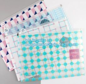 Promotional stationery set PVC bag pencil set, zipper office stationery pouch with rope slider, Office stationery waterp