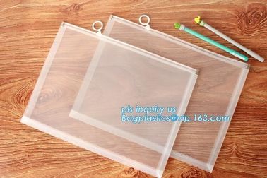 EVA Plastic Promotional Gift Packaging Bag Slider Zipper Bags With Ring Holder, PVC zipper bag for invoice bill bag penc