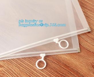 EVA Plastic Promotional Gift Packaging Bag Slider Zipper Bags With Ring Holder, PVC zipper bag for invoice bill bag penc