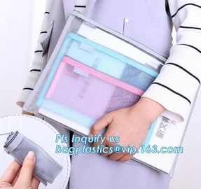 600D polyester portfolio file folder, file folder a4 size PVC mesh document bag with zipper cosmetics offices supplies t