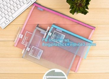 600D polyester portfolio file folder, file folder a4 size PVC mesh document bag with zipper cosmetics offices supplies t