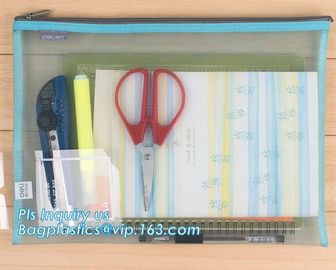 Office A4 /A5 size pvc plastic mesh zipper file bag, B6 A5 B5 A4 transparent zipper closure document file folder bags