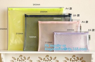 Mesh PVC Document File Bags With Zipper Closure A4 A5 A6 Size File Packing Bags, A5 B5 zipper mesh file bags, slider zip