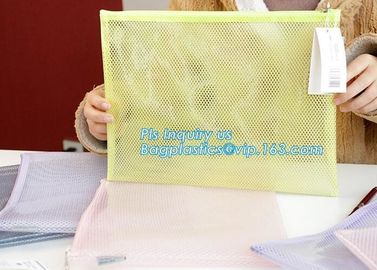 Zip lockk document file bag, Document File Folder /Document Bag, Mesh pattern plastic zip bag with handle file bag, slider