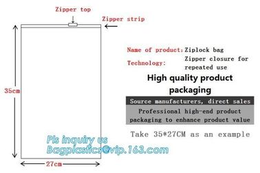 reclosable packaging slider zipper bags, Side gusset handle slider zipper, slider zipper frosted PVC document bag, zip