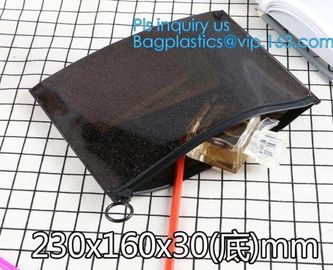 slider zip lock black zip lock bag, nylon zipper pouch travel toiletry makeup PVC cosmetic bag, zipper and slider OEM or