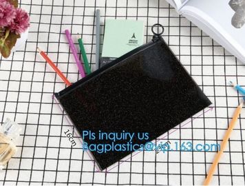 slider zip lock black zip lock bag, nylon zipper pouch travel toiletry makeup PVC cosmetic bag, zipper and slider OEM or