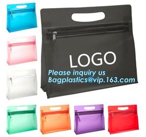 travel use frosted pvc cosmetic zipper bag with logo, zip slider pipping cosmetic hand sample promotion bags, Clear PVC