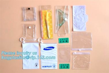 Swimwear toiletry PVC Vinyl Bag With Slider Zip lockk, Slider zipper Clear pvc bag for package Vinyl, snap button PVC EVA