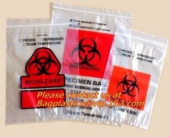 PE Biohazard Bag with zip,plastic biohazard zipper lock bag, Kangaroo Zipper Bag with Pocket made in China, testing bags