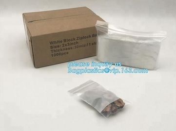 white block zip lock bags, bag with white panel, three white block, handwrite white block, red line grip bags, grip zipp