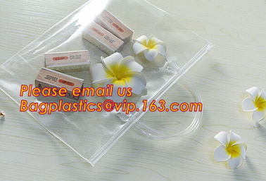 Transparent pvc slider zip bag with blue side gusset, pvc zipper lock slider bag, Zipper slider clear pvc bag for ruler