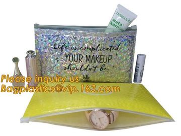 Poly Bubble Mailer with Zip on Top Glitter Make Up Bags,Metallic Glossier Pink Cosmetic Packing Zip lockk Bubble Pouch Sli