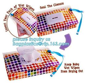 Promotion reusable Zip lockk travel plastic EVA baby tissue wet wipes bag with lid, Eco-friendly plastic colorful wet tiss