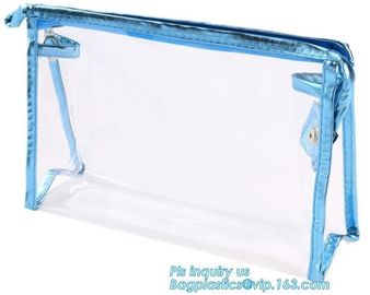 Clear PVC Makeup Bag With Button Closure Slider Cosmetic Packaging Bags, cosmetic packaging slider bag with custom logo,