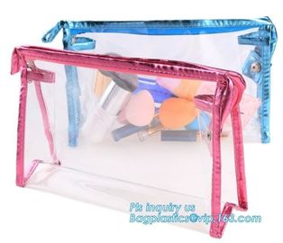 Clear PVC Makeup Bag With Button Closure Slider Cosmetic Packaging Bags, cosmetic packaging slider bag with custom logo,