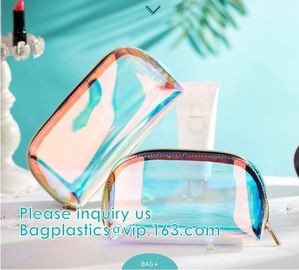 Eco Beauty Holographic Travel Cosmetic Bag,Makeup Bag PVC Holographic Laser Clear Transparent Women Cosmetic Bag handy