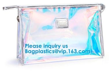 Glossy Rainbow Hologram Vinyl Cosmetic Pvc Bag With Zip Closure,Hologram zipper pvc cosmetic bag