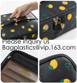 Stylish Black Makeup Brush Organizer Cosmetic Bag Storage Bag With Handle For Travel,Ladies Plain Unisex Toiletry Handba