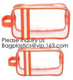 Modern Fashion Travel Portable Transparent PVC Customized Logo Cosmetic Pouch,PVC Cosmetic Pouch With red Zipper