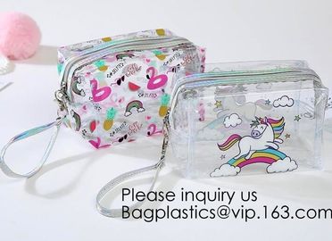 Cute Unicorn PVC Transparent Travel Accessory Cosmetic Bag Waterproof Makeup Pouch Cactus Flamingo Wash Kits Organizer