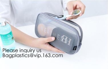 Promotional Custom Zipper Portable Luxury Fashion Clear Pvc Mesh Women Clear Cosmetic Bag, Functional polyester mesh pri